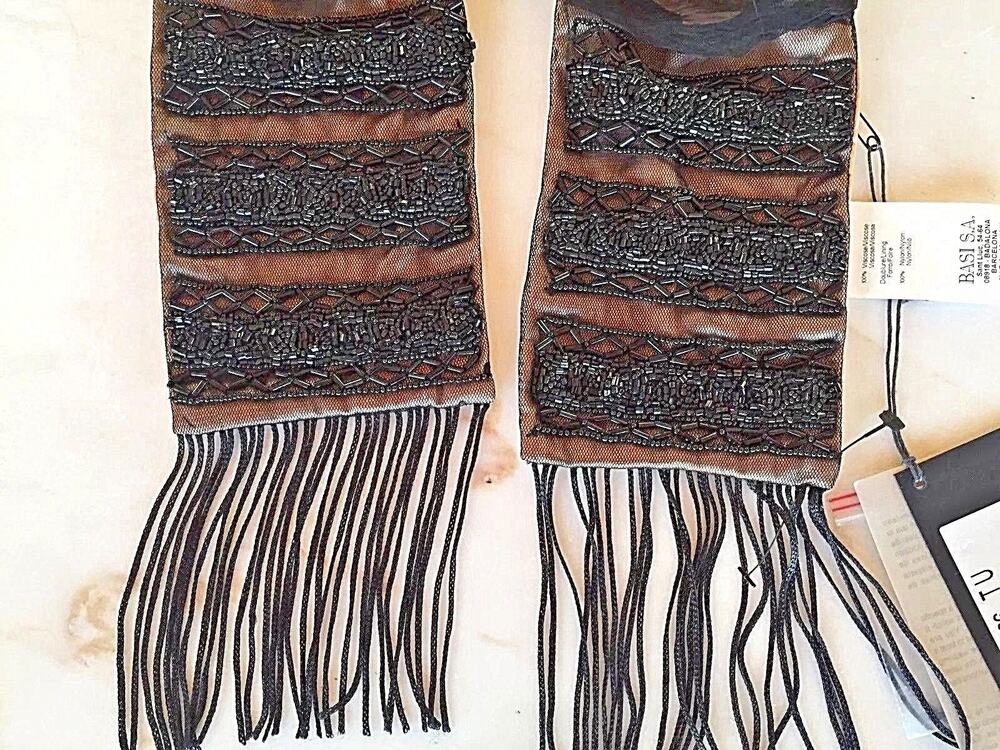 ARMAND BASI Barcelona Heavily Beaded Scarf Black Gold Luxe Statement Piece NWT